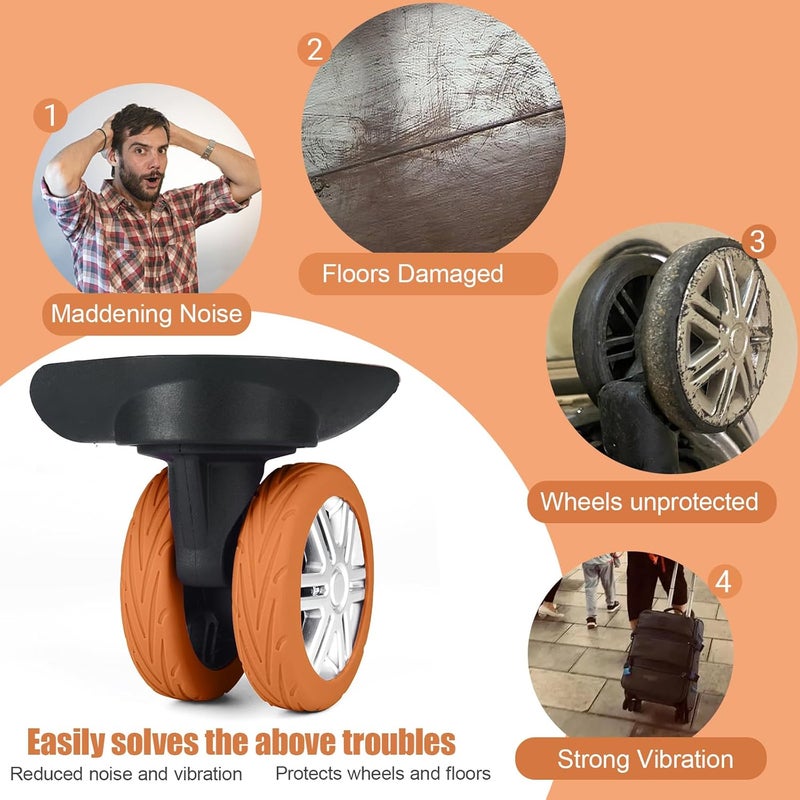 KOVNGE Upgrade Luggage Wheel Covers, 8pcs Suitcases Wheel Protector,Wear-Resistant, Anti-Noise, Silicone Protectors For 2-2.4"Luggage Spinner,Accessories for Travel (Orange) - Image 2